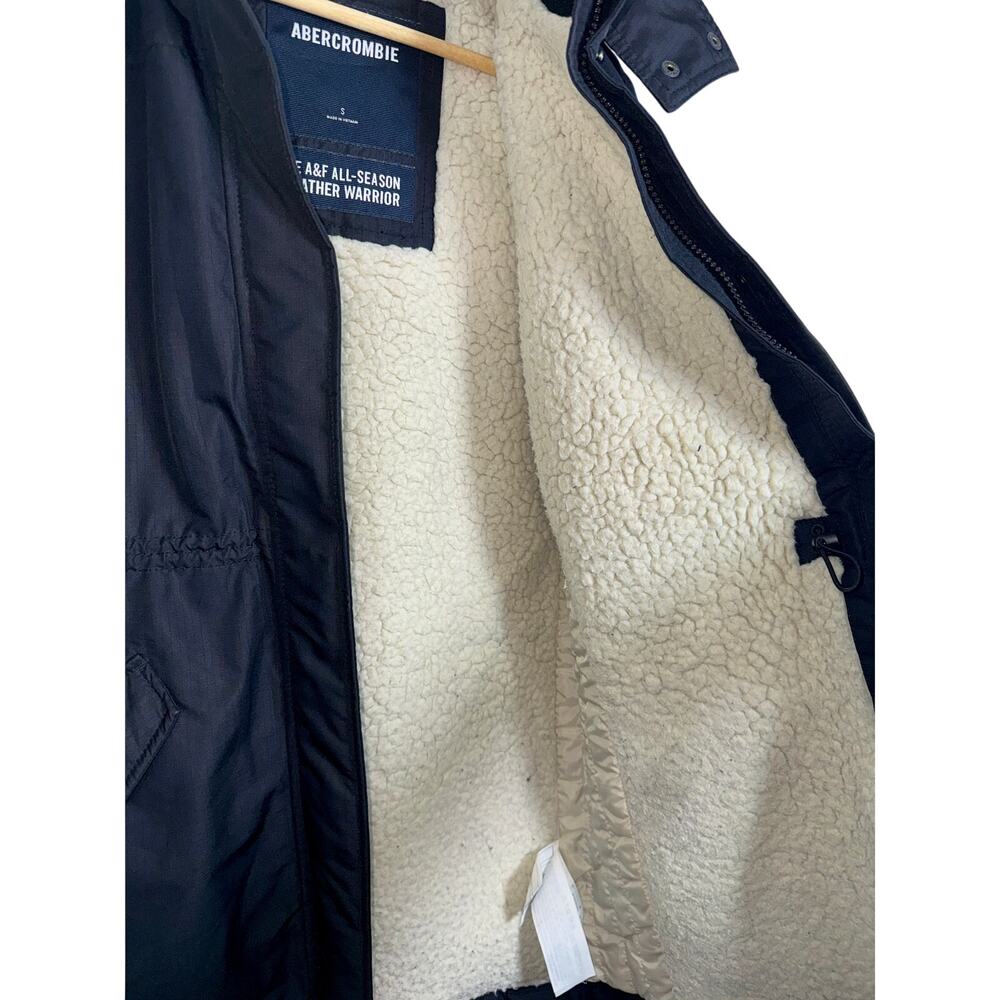 Abercrombie & Fitch Black Sherpa Lined Hooded Parka Jacket Utility Coat Size S - Picture 10 of 12